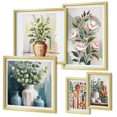 Set de 5 cuadros para salón Decoración de cocina con plantas con estilo