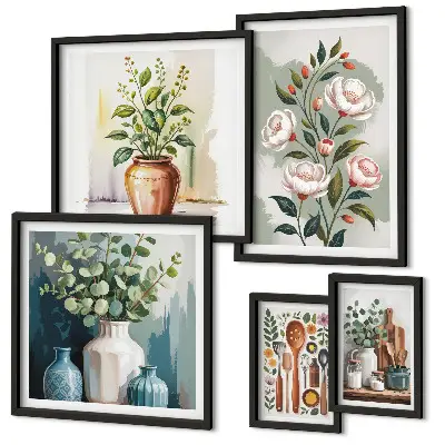 Set de 5 cuadros decorativos para salón decoración con motivos de plantas para cocina