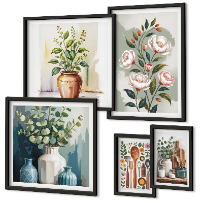 Set de 5 cuadros para salón Decoración de cocina con plantas con estilo