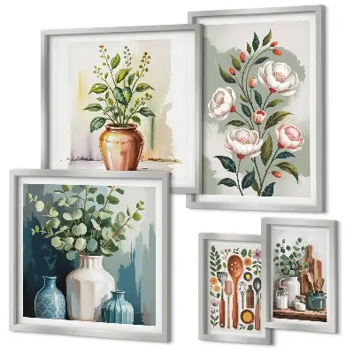 Set de 5 cuadros decorativos para salón decoración con motivos de plantas para cocina