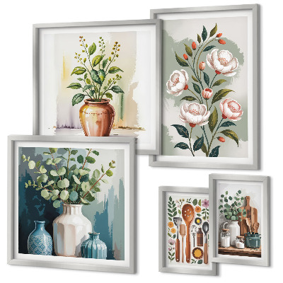 Set de 5 cuadros para salón Decoración de cocina con plantas con estilo