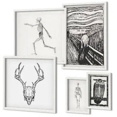 Pared galería de arte con diseño de naturaleza y hombre en estilo surrealista