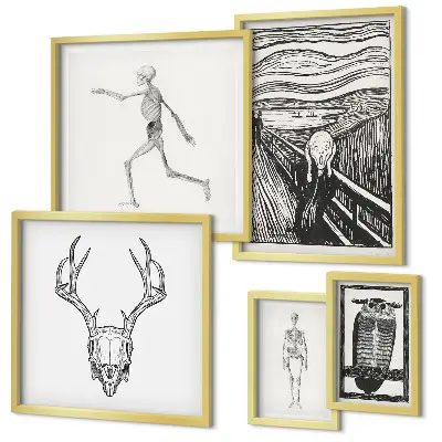 Pared galería de arte con diseño de naturaleza y hombre en estilo surrealista