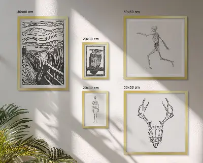 Pared galería de arte con diseño de naturaleza y hombre en estilo surrealista