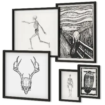 Pared galería de arte con diseño de naturaleza y hombre en estilo surrealista