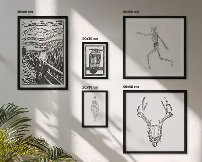 Pared galería de arte con diseño de naturaleza y hombre en estilo surrealista