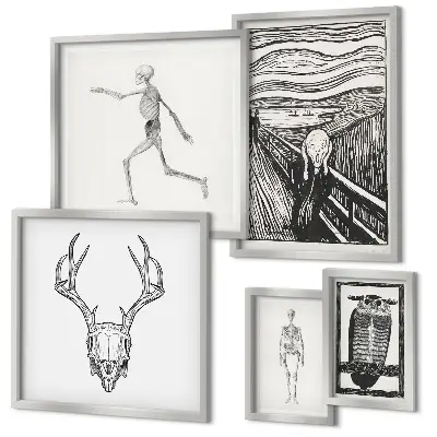 Pared galería de arte con diseño de naturaleza y hombre en estilo surrealista