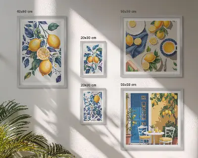 Set de 5 cuadros decorativos para salón con diseño de cocina provenzal y cítricos