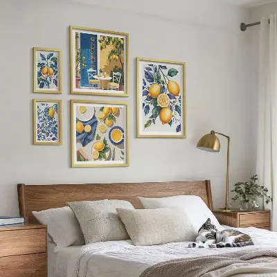 Set de 5 cuadros decorativos para salón con diseño de cocina provenzal y cítricos