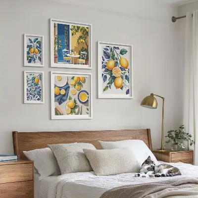 Set de 5 cuadros decorativos para salón con diseño de cocina provenzal y cítricos