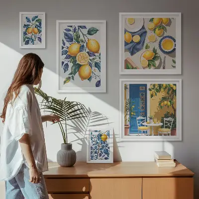 Set de 5 cuadros decorativos para salón con diseño de cocina provenzal y cítricos