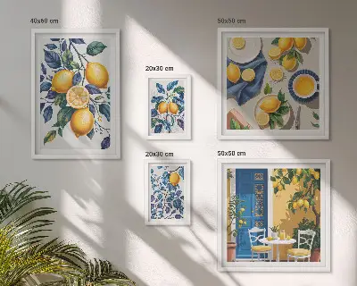 Set de 5 cuadros decorativos para salón con diseño de cocina provenzal y cítricos