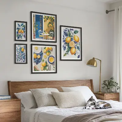 Set de 5 cuadros decorativos para salón con diseño de cocina provenzal y cítricos