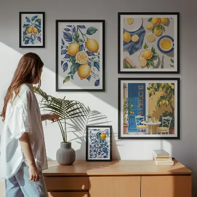 Set de 5 cuadros decorativos para salón con diseño de cocina provenzal y cítricos