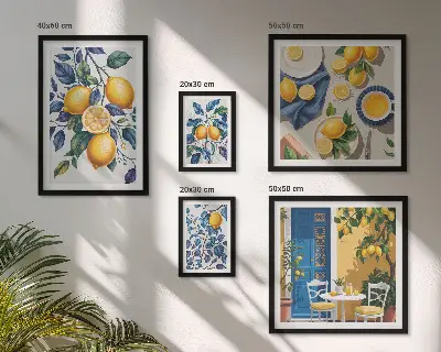 Set de 5 cuadros decorativos para salón con diseño de cocina provenzal y cítricos