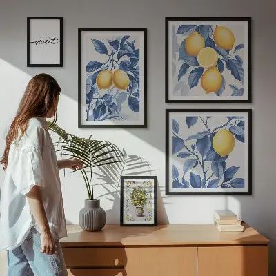Pared galería de arte con diseño de toques rústicos de limón