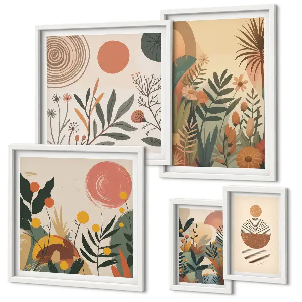 Conjunto de cuadros decorativos con motivos abstractos de plantas de estilo bohemio