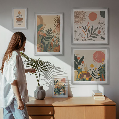 Conjunto de cuadros decorativos Motivos abstractos de plantas de estilo bohemio