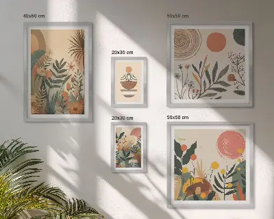 Conjunto de cuadros decorativos con motivos abstractos de plantas de estilo bohemio