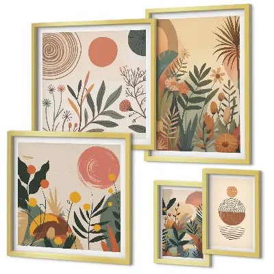 Conjunto de cuadros decorativos con motivos abstractos de plantas de estilo bohemio