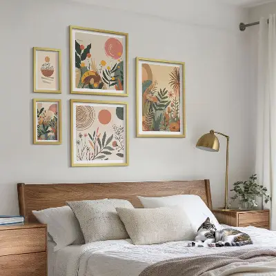 Conjunto de cuadros decorativos con motivos abstractos de plantas de estilo bohemio