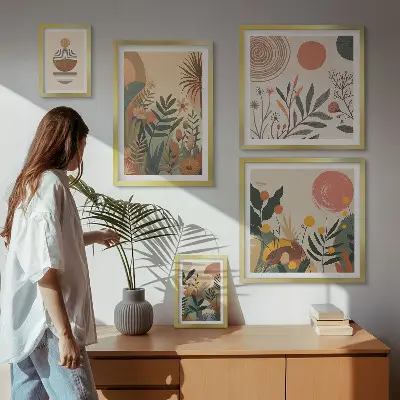 Conjunto de cuadros decorativos con motivos abstractos de plantas de estilo bohemio