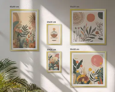 Conjunto de cuadros decorativos con motivos abstractos de plantas de estilo bohemio