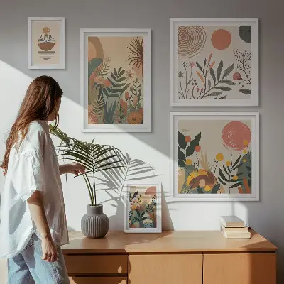 Conjunto de cuadros decorativos con motivos abstractos de plantas de estilo bohemio