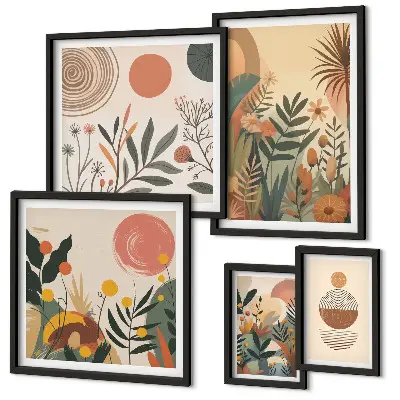 Conjunto de cuadros decorativos con motivos abstractos de plantas de estilo bohemio