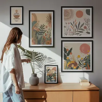 Conjunto de cuadros decorativos con motivos abstractos de plantas de estilo bohemio