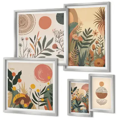 Conjunto de cuadros decorativos con motivos abstractos de plantas de estilo bohemio