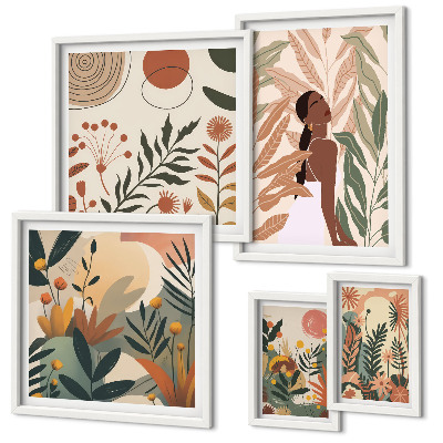 Set de 5 cuadros para salón Estilo bohemio con una figura de planta