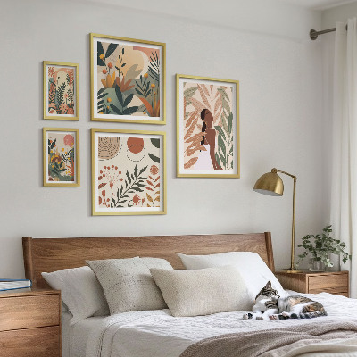 Set de 5 cuadros para salón Estilo bohemio con una figura de planta