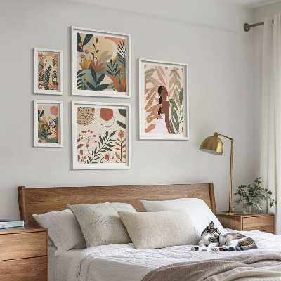 Set de 5 cuadros para salón Estilo bohemio con una figura de planta