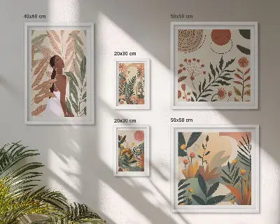 Set de 5 cuadros para salón con diseño de estilo bohemio de planta