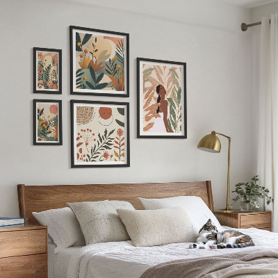 Set de 5 cuadros para salón Estilo bohemio con una figura de planta