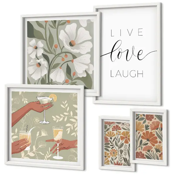 Conjunto de cuadros decorativos con eslóganes y elegantes gráficos florales