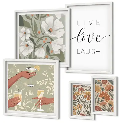 Conjunto de cuadros decorativos con eslóganes y elegantes gráficos florales
