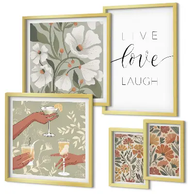 Conjunto de cuadros decorativos con eslóganes y elegantes gráficos florales