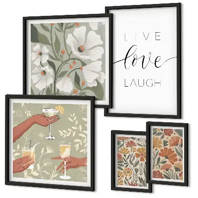 Conjunto de cuadros decorativos con eslóganes y elegantes gráficos florales