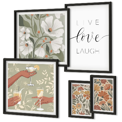 Conjunto de cuadros decorativos Eslóganes con elegantes gráficos florales