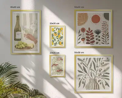 Set de 5 cuadros decorativos para salón con diseño elegante de vino