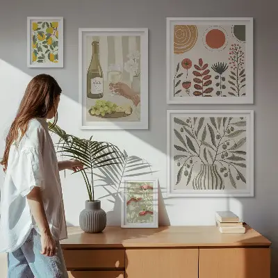 Set de 5 cuadros decorativos para salón con diseño elegante de vino