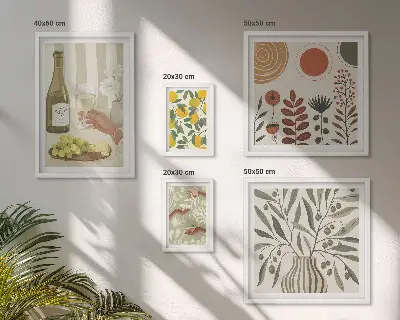 Set de 5 cuadros decorativos para salón con diseño elegante de vino