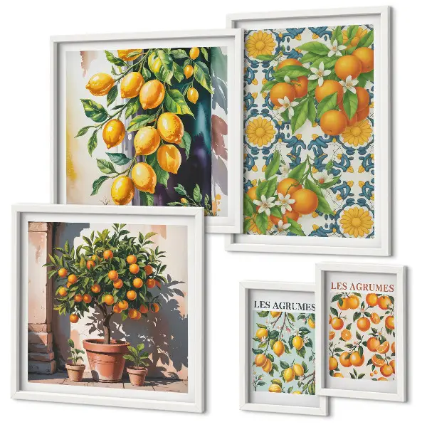 Conjunto de cuadros decorativos diseño de flores de cítricos de época
