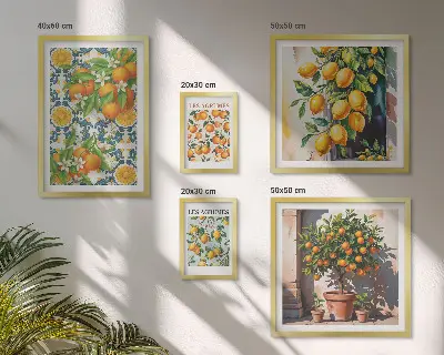 Conjunto de cuadros decorativos diseño de flores de cítricos de época