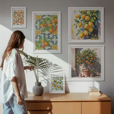 Conjunto de cuadros decorativos diseño de flores de cítricos de época