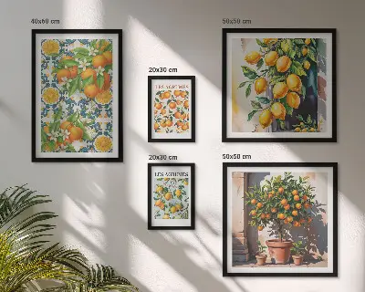 Conjunto de cuadros decorativos diseño de flores de cítricos de época