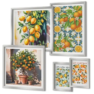 Conjunto de cuadros decorativos diseño de flores de cítricos de época