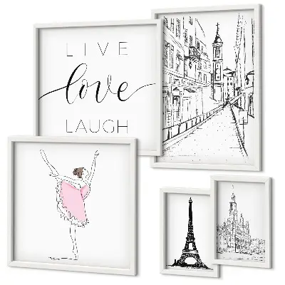 Set de 5 cuadros para salón con diseño de inspiraciones parisinas